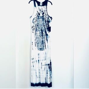 Vocal Black & White Tie-Dye Racerback Maxi Dress Size M
